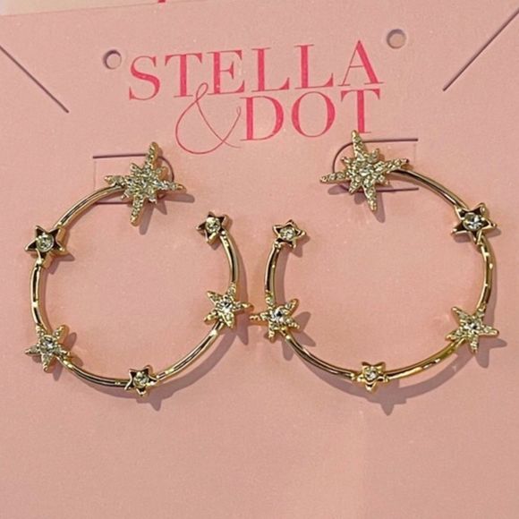 Stella & Dot Gold Pave Star Struck Huggie Hoop Earrings - Picture 1 of 6